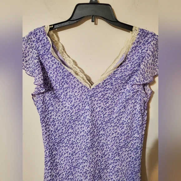 Vintage Lavender Floral Lace-Trim Women's Ruffle Maxi Dress Large - Picture 2 of 8